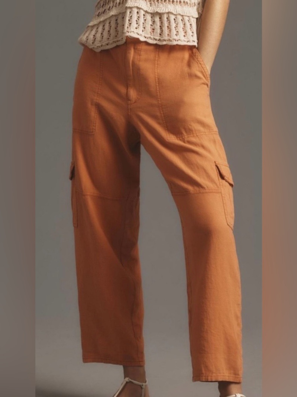 Pilcro Linen Beach Cargo Pants Orange Size XS